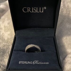 Crislu Sterling Platinum Ring with Silver Sparkle
